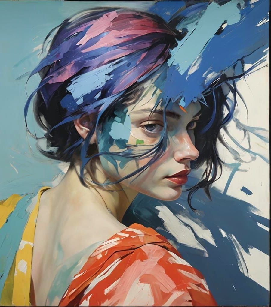 Abstract Woman in Turmoil, Expressionist Portrait