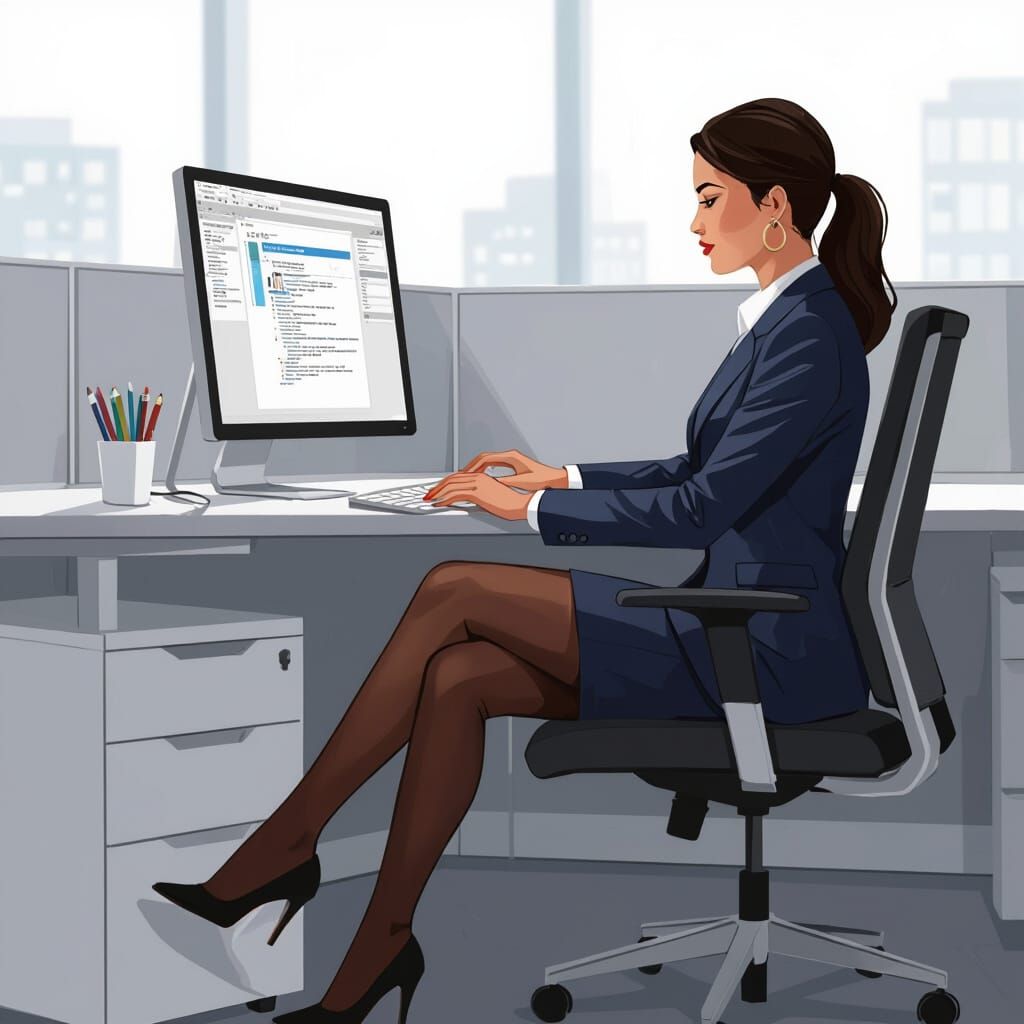 Businesswoman in Office Cubicle, in Digital Art Style