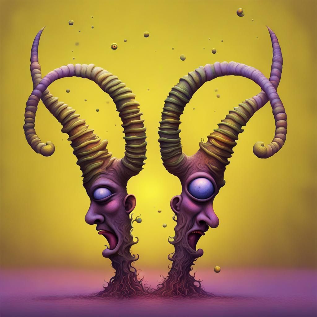 Surreal Emoji Creature in Dual Color Pop Art