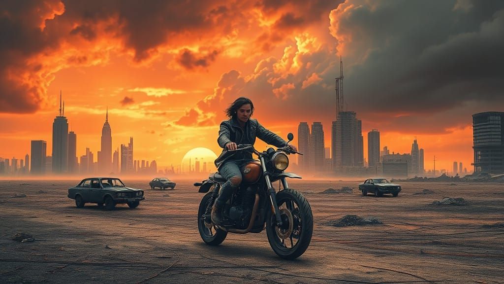 Barren Wasteland Road Warrior in Dystopian Futurism