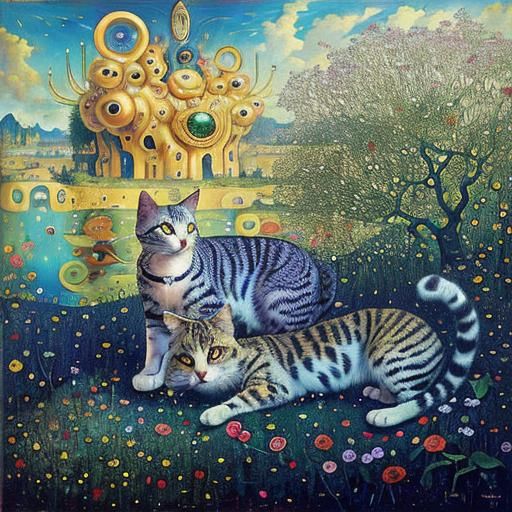 Anthropomorphic Cats' Surreal Dream in Dali Style