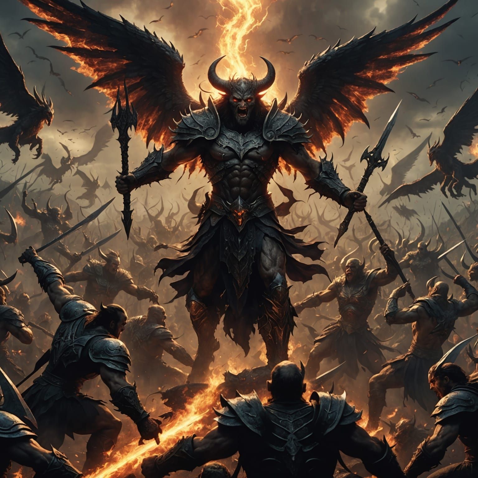 Angelic Demon Battles Demonic Angels in Hyperrealism