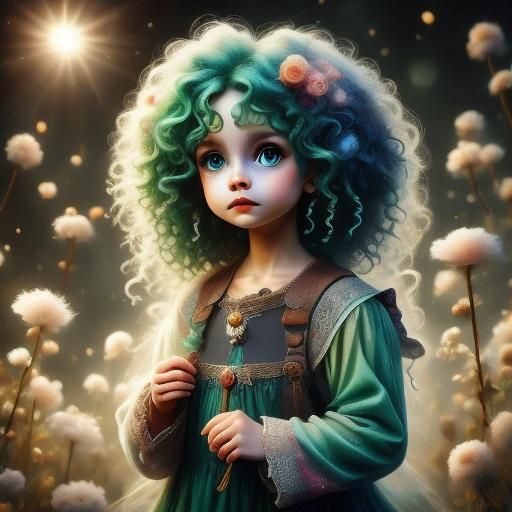 Vibrant Toddler Portrait in Ethereal Fairy-Tale Style