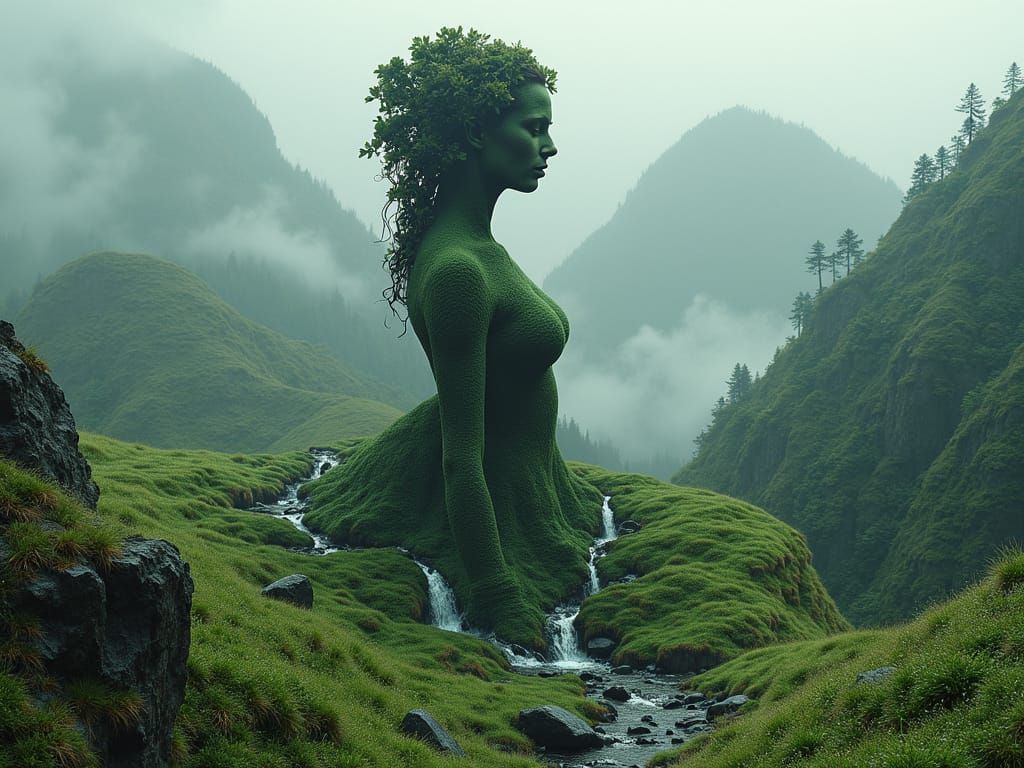 Surreal Woman Blending Into Nature Landscape