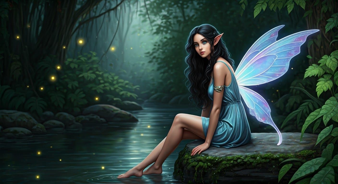 Mystical Fairy with Green Eyes and Glowing Wings