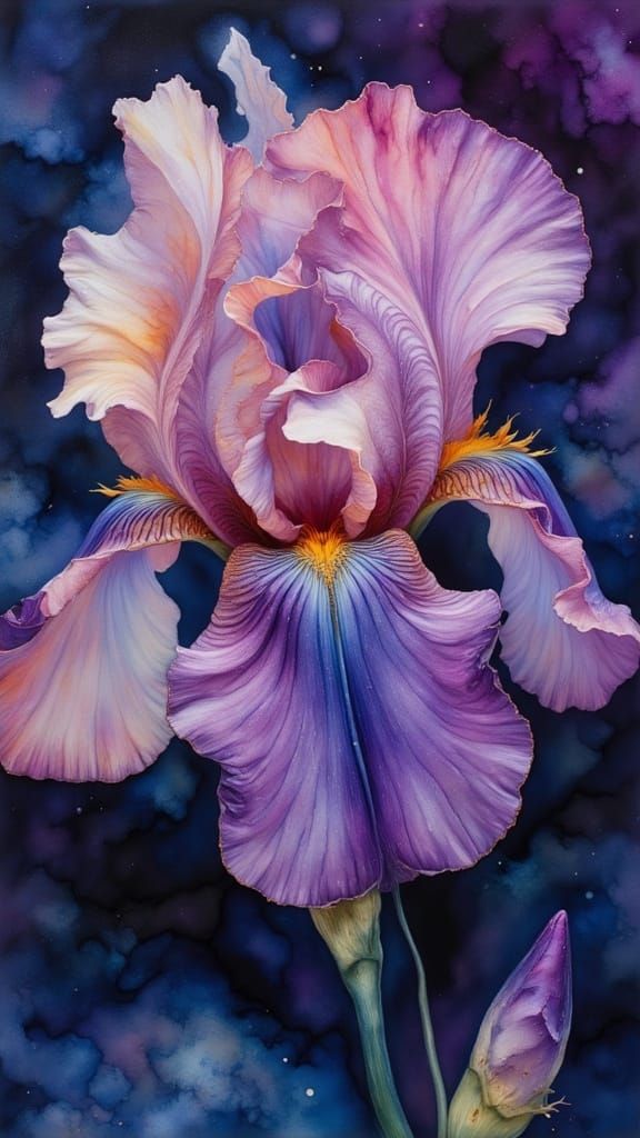 Abstract Iris Flower in Ink Wash Style