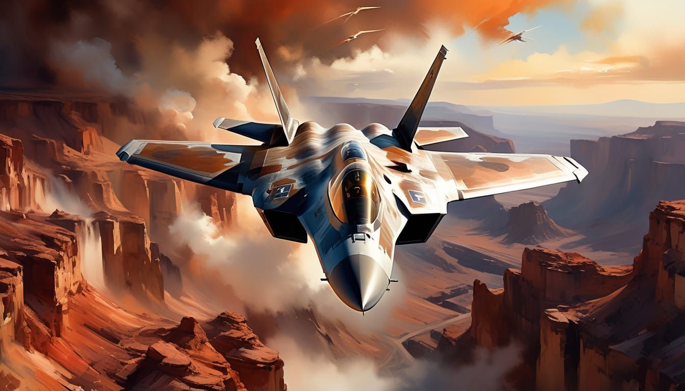 F-22 Raptor in Canyon: Digital Art Masterpiece