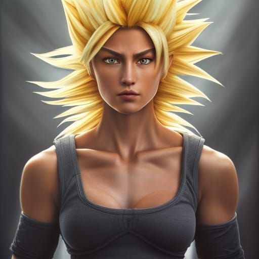 Hyperrealistic Super Saiyan Female in Combat