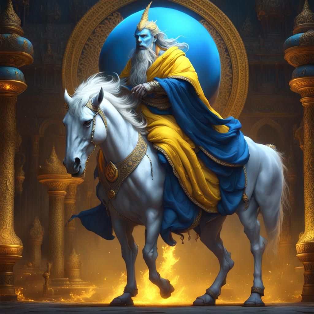 Demon Giant on White Horse, Dark Fantasy Art