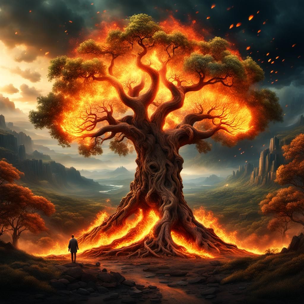 Fiery Tree of Life: Epic Digital Painting