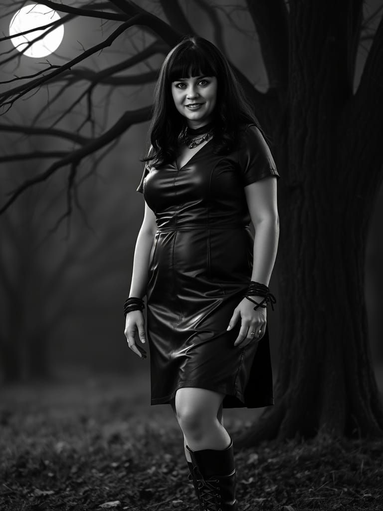 Scary Monochrome Portrait of Woman in Leather