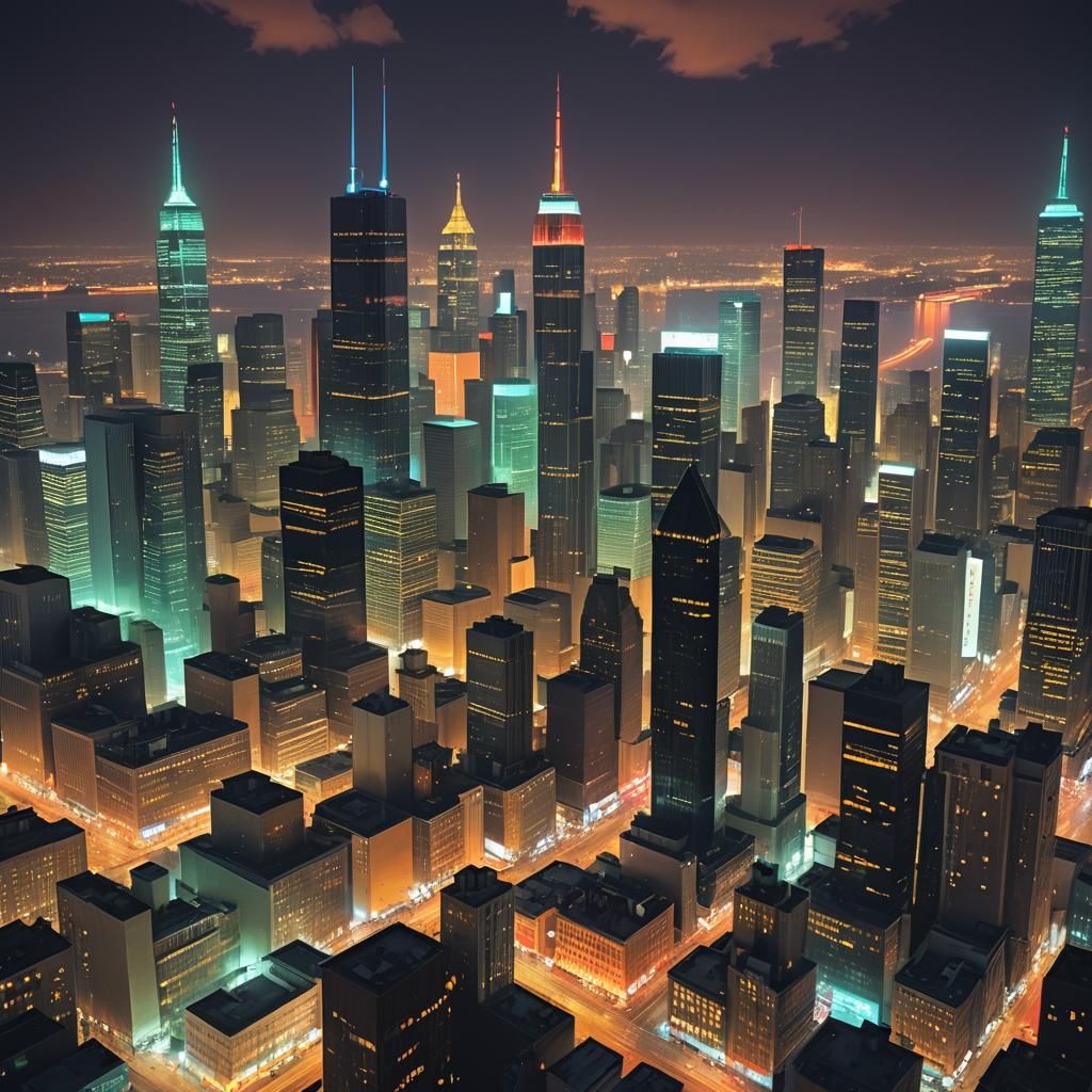 Neon Cityscape in Romantic Style