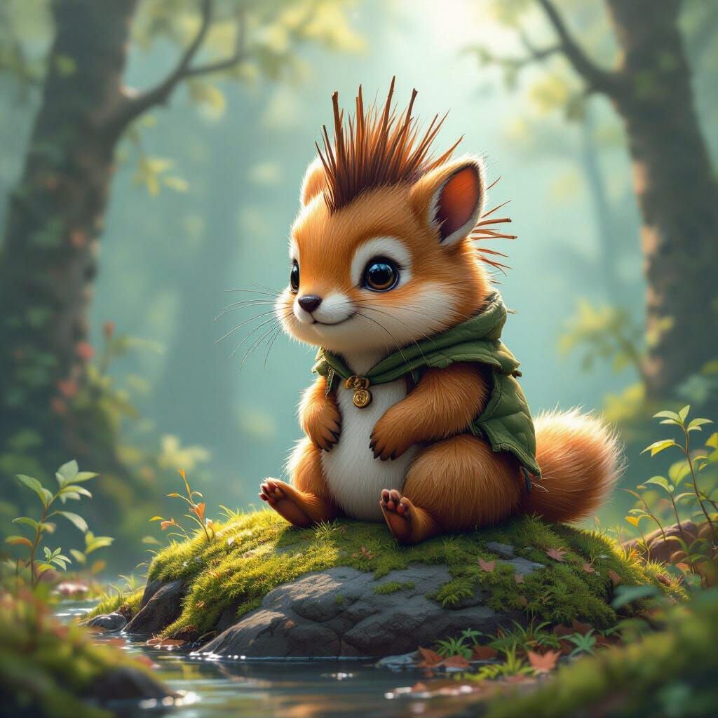 Whimsical Forest Creature with a Stick Mohawk