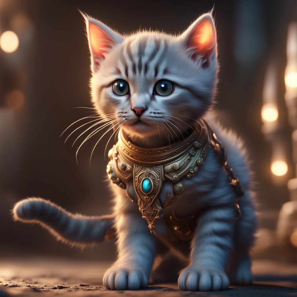 Hyperdetailed Kitten Concept Art in Cool Colors