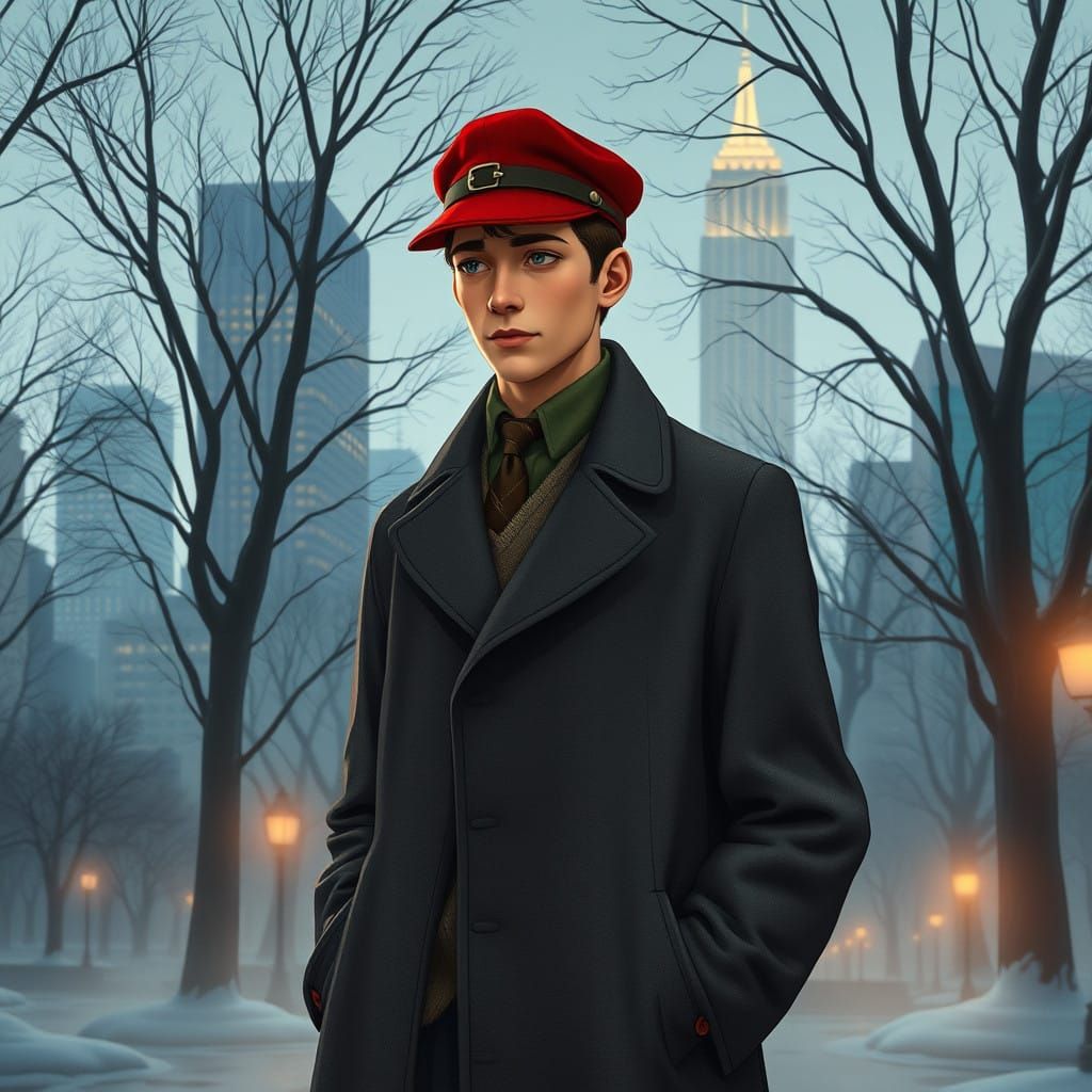 Nostalgic Winter Scene of Holden Caulfield in Central Park, ...