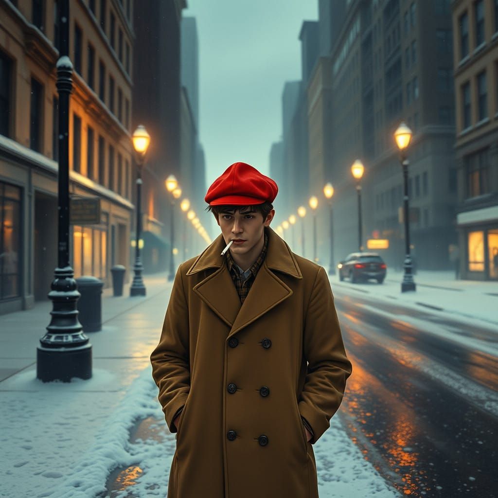 Melancholic Preppy in 1940s New York City