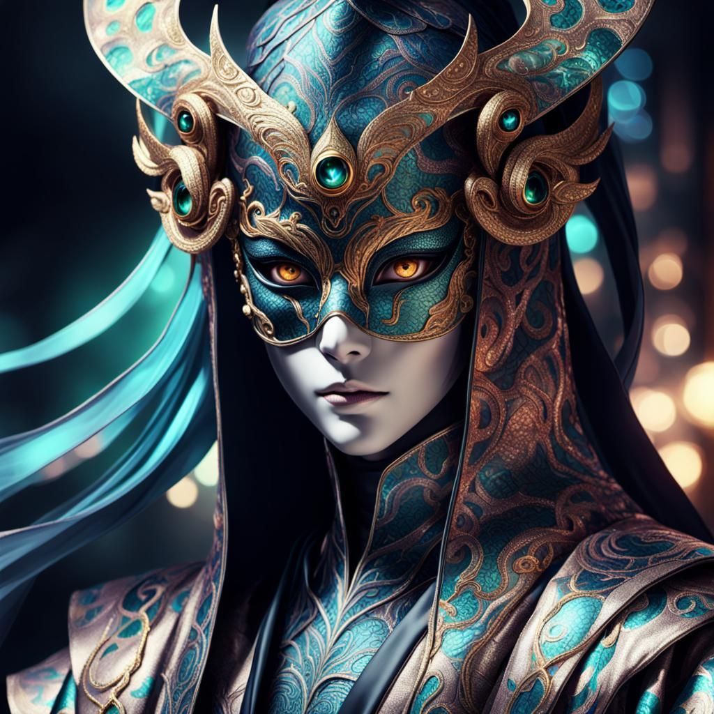 Masked Figure in Shimmering Robes: Digital Anime Art