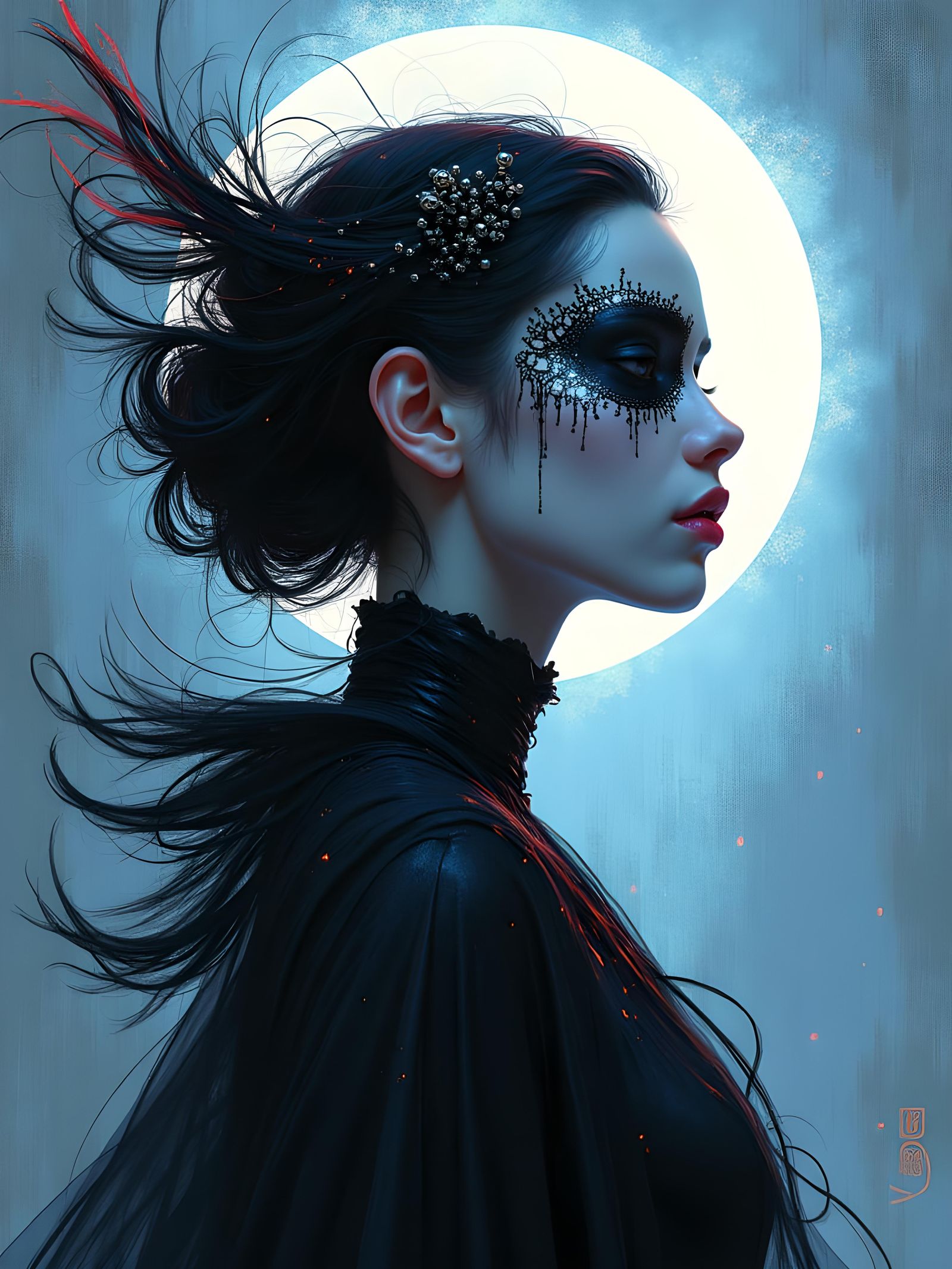 Portrait in black framed by bright light