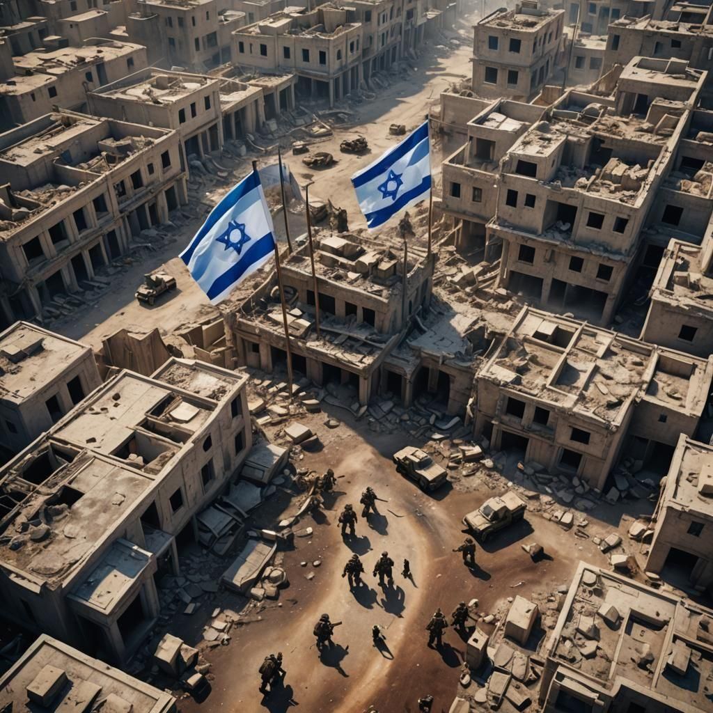 Israeli Flag Raised in Destroyed Neighborhood: Matte Paintin...