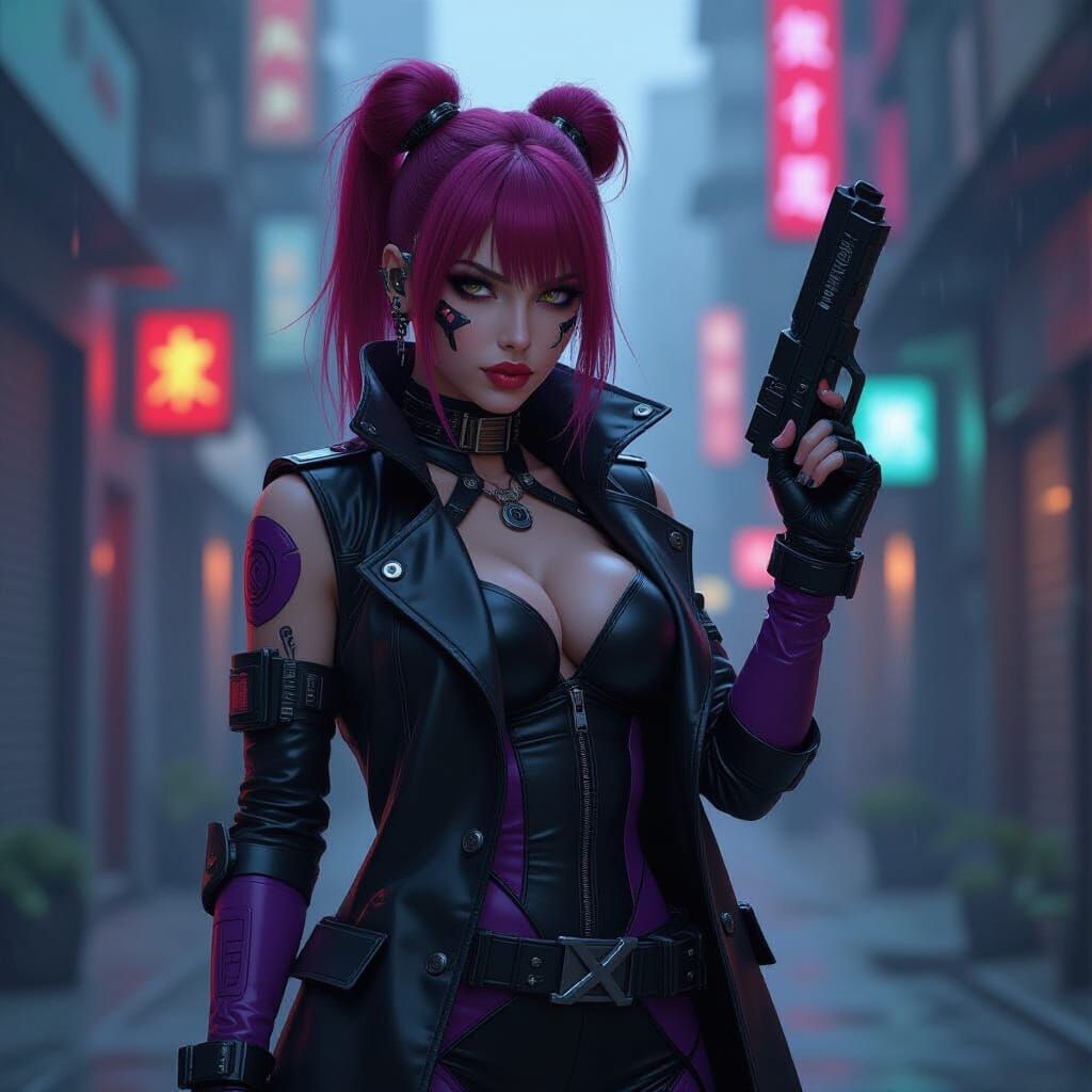 Cyberpunk Bounty Hunter in Dystopian Cityscape