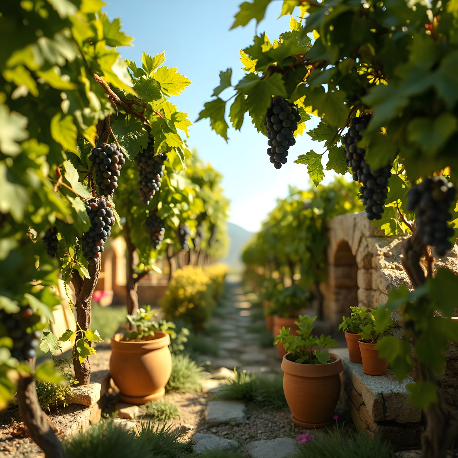 Surreal Sicilian Vineyard Landscape in Hyperdetailed Digital...