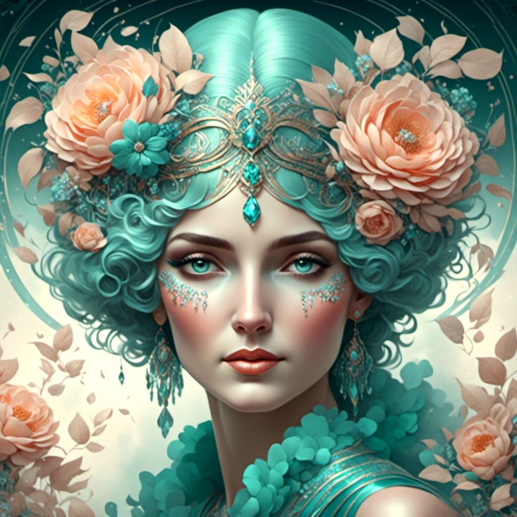 Woman with Flowers: Stunning 3D Art Deco Portrait