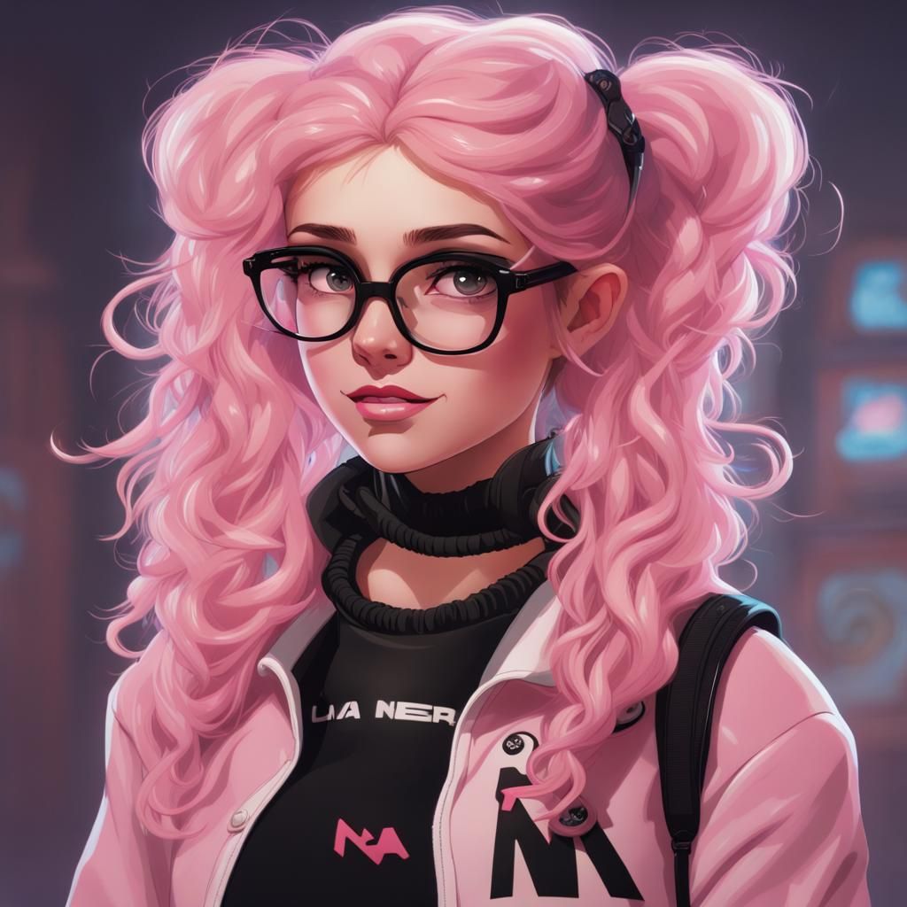Cute Girl with Pigtails and Floss, Digital Painting