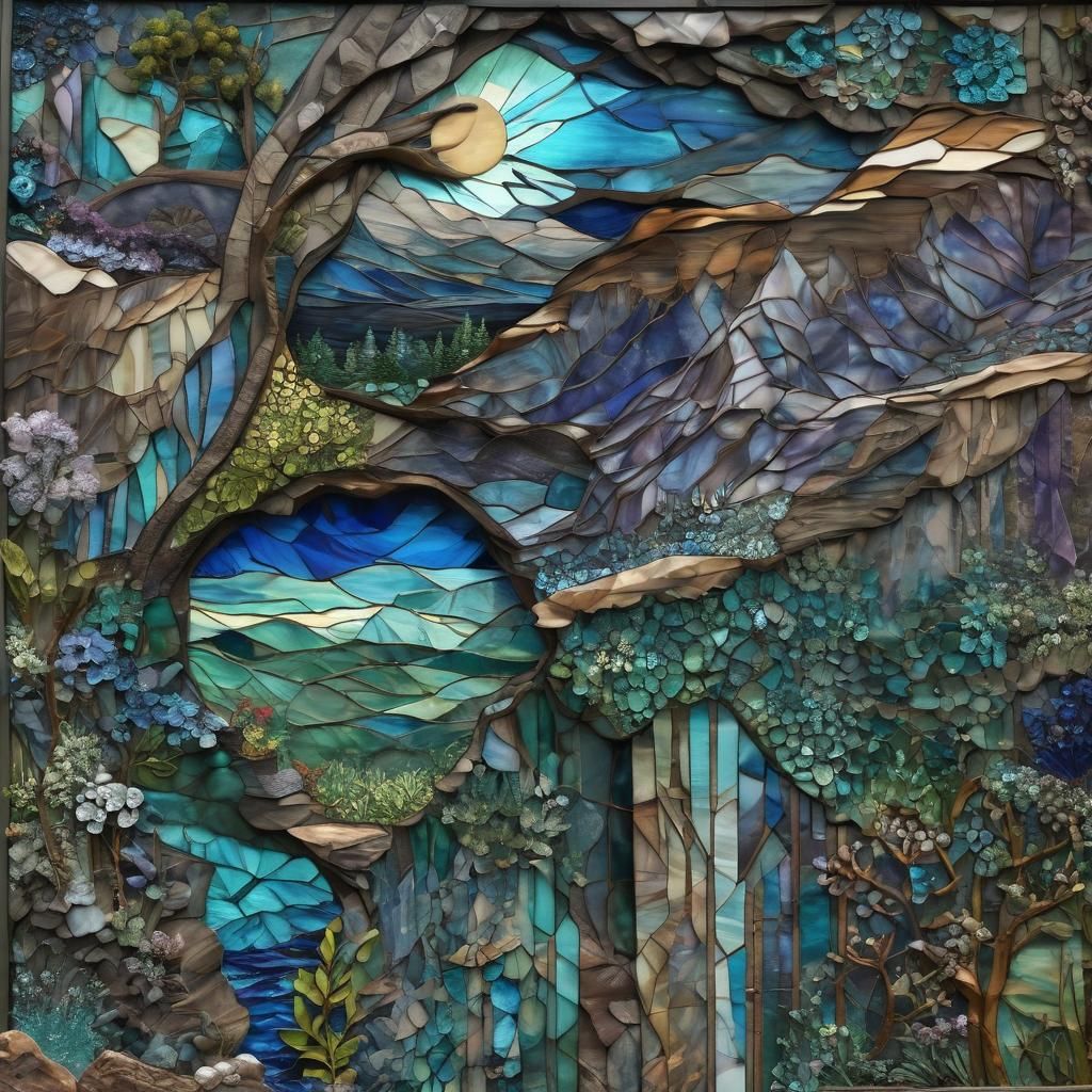 Stained Glass Mosaic of a Gemstone Valley