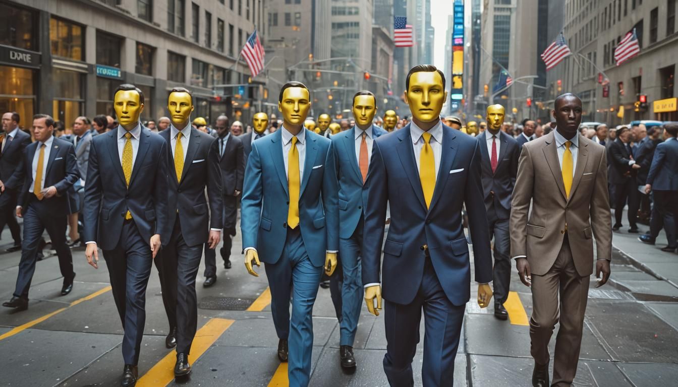 Surreal Mannequins on Wall Street in Hyper-Realistic Colors