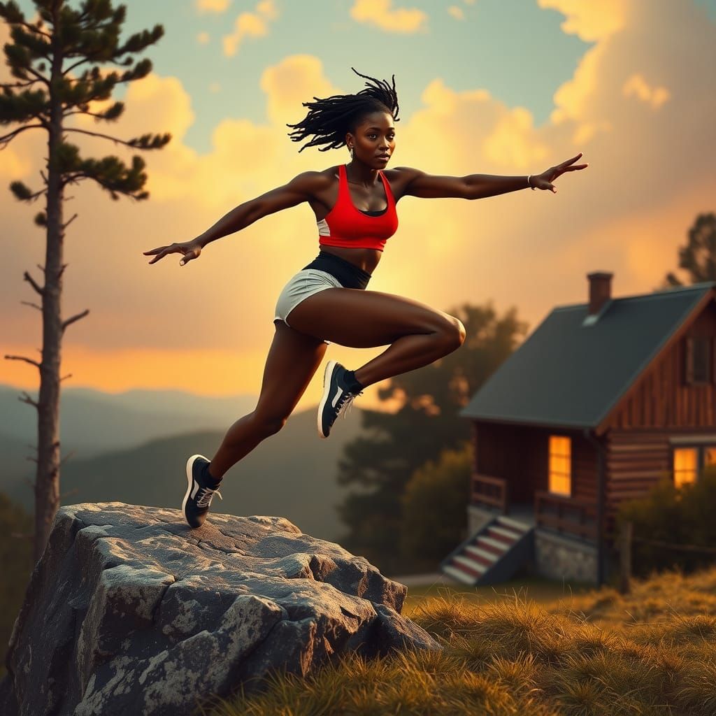 Athlete Jumps Over Mountain in 1960s Style