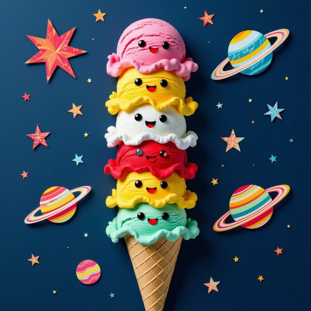 Cosmic Ice Cream Collage in Matisse Style
