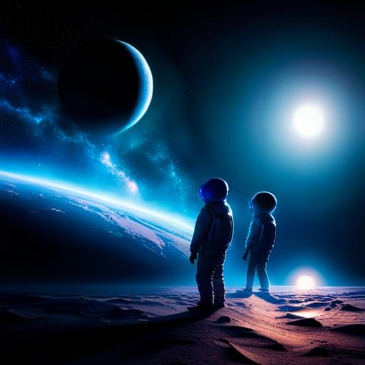 Vibrant Intergalactic Scene with Aliens and Spacecraft