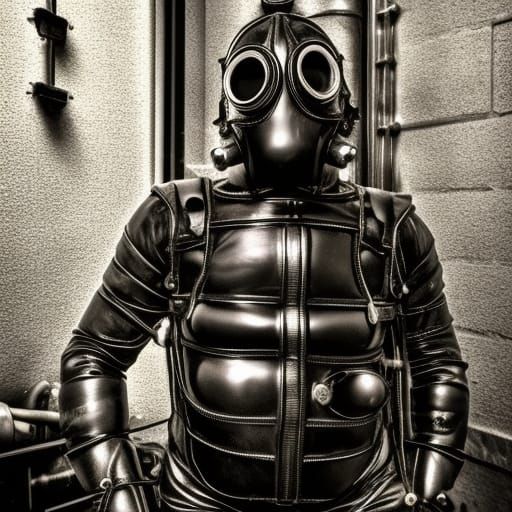 Hyperrealistic Men in Rubber Suits and Gas Masks