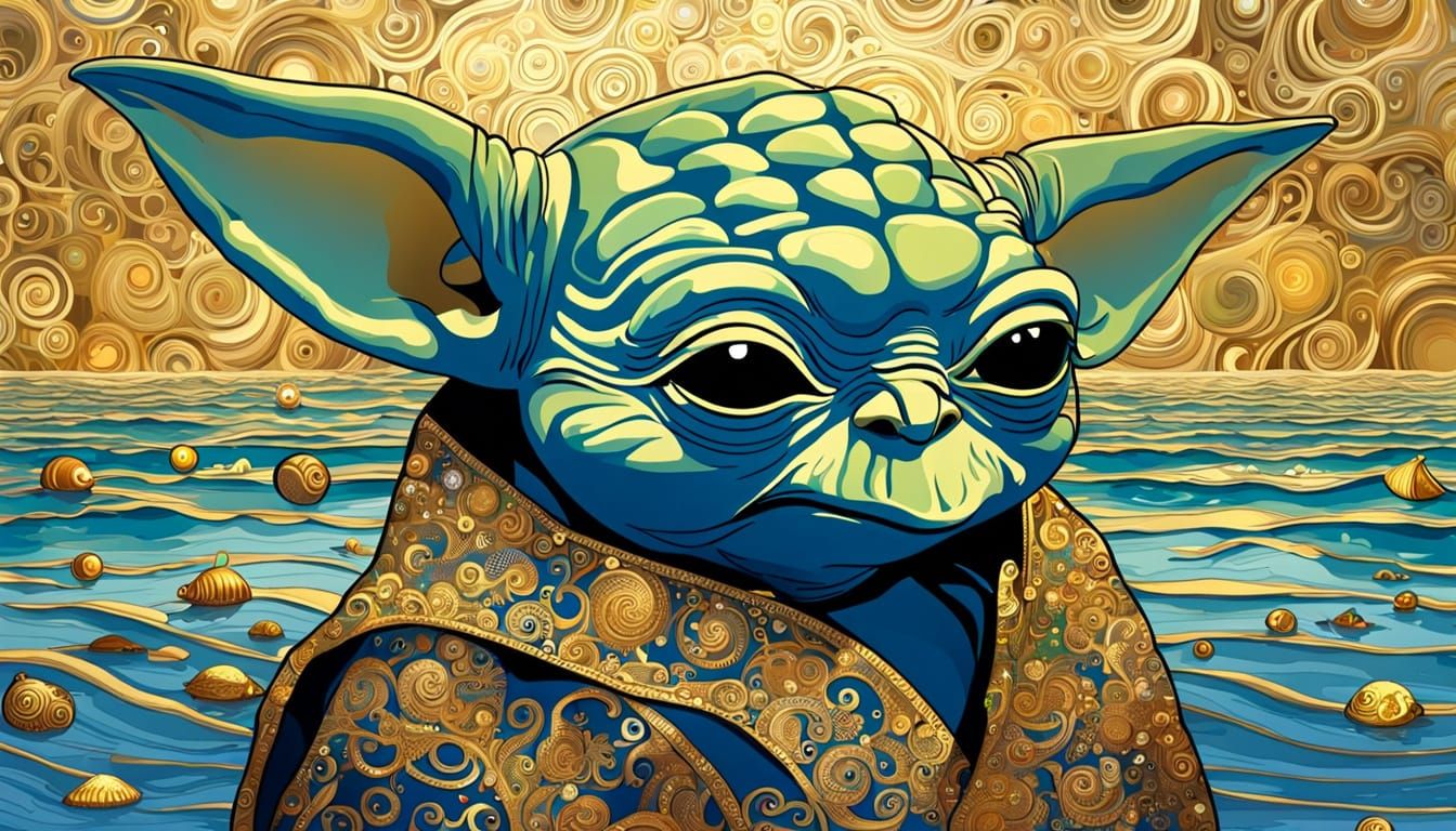 Yoda's Klimt-Inspired Beach Holiday in Art Nouveau Style