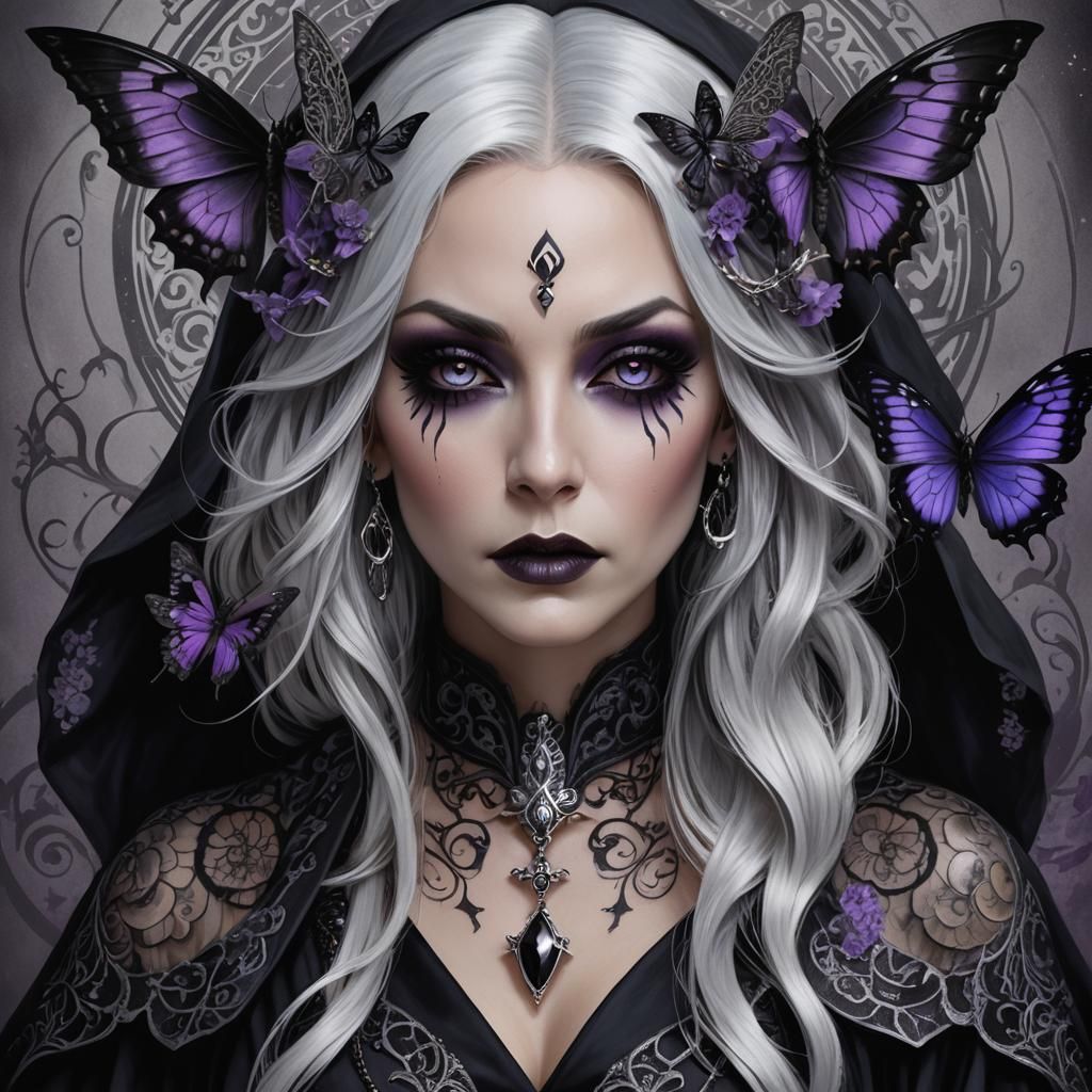 Gothic Changeling Sorceress Portrait in Dark Fantasy Style
