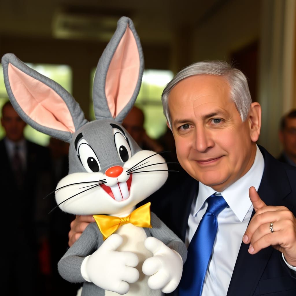 Bibi Netanyahu and Bugs Bunny Doll Photo