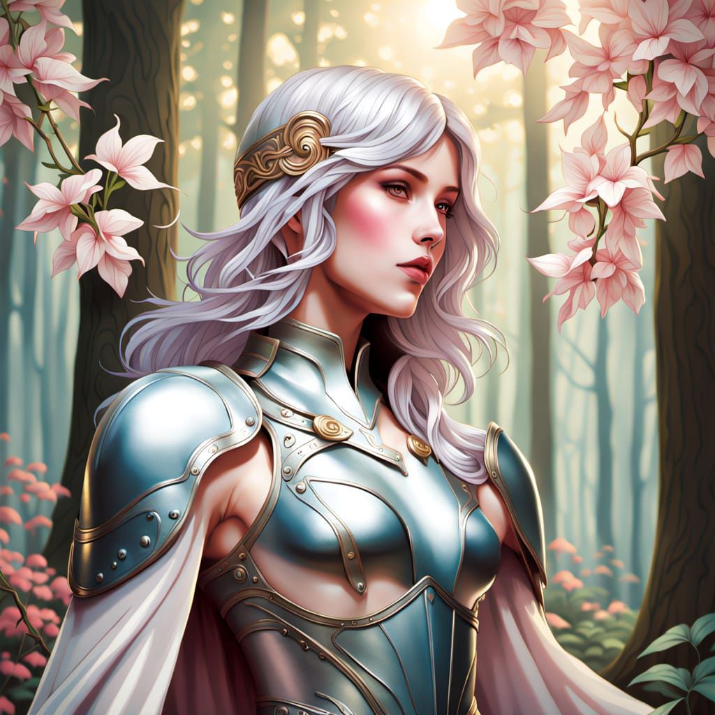 Ethereal Knight in Art Nouveau Style