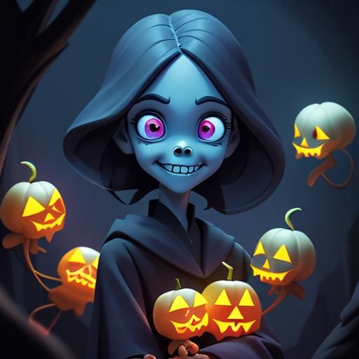 Smiling Skeletons in Haunted Hallway, Pixar Style