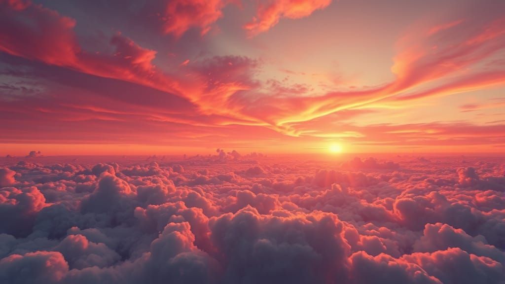 Cosmic Sunset Over Cloud Sea: Digital Concept Art
