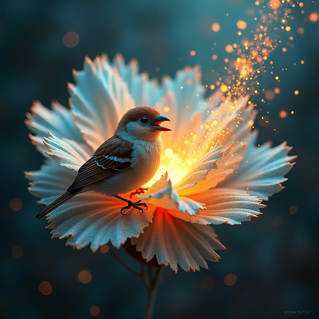 Sparrow in Explosion: Detailed Matte Painting