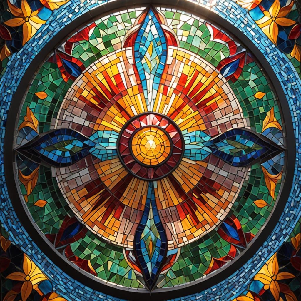 Vibrant Mosaic Masterpiece Illuminated by Sunlight