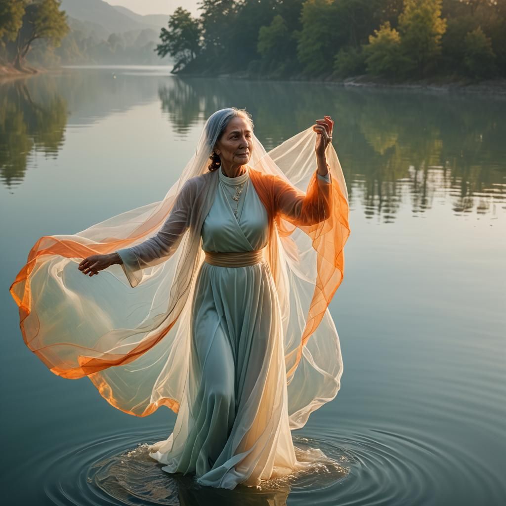 Woman with Floating Veil in Hyperrealistic Style