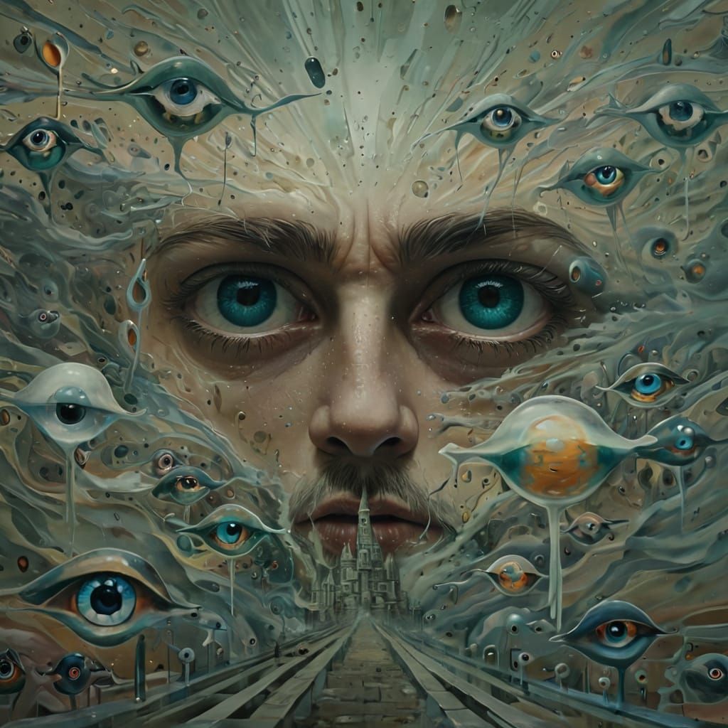 Surreal Figure in Dreamlike Landscape