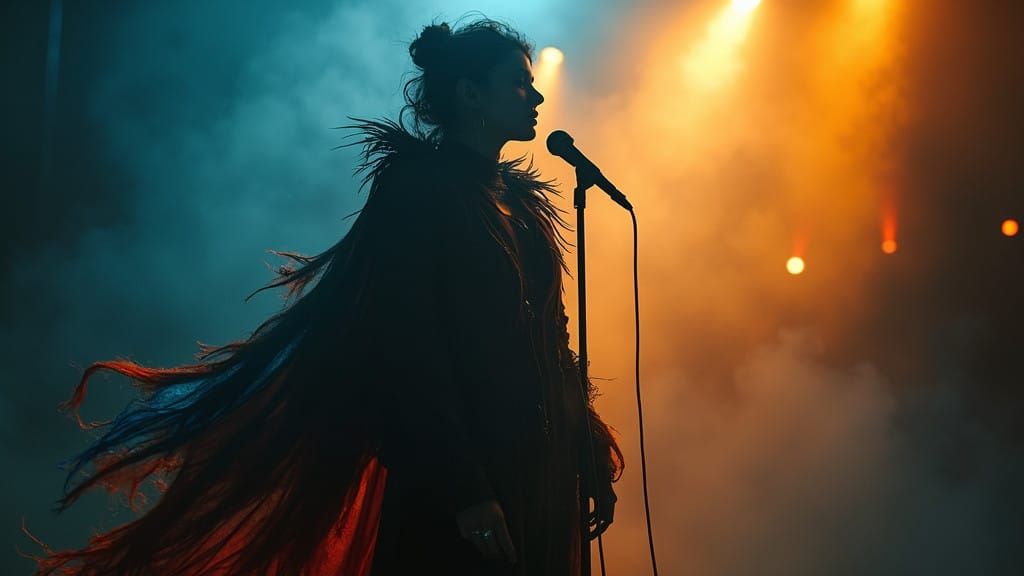 Darkness Between Shadows and Light. A Moody Singer in Vibran...