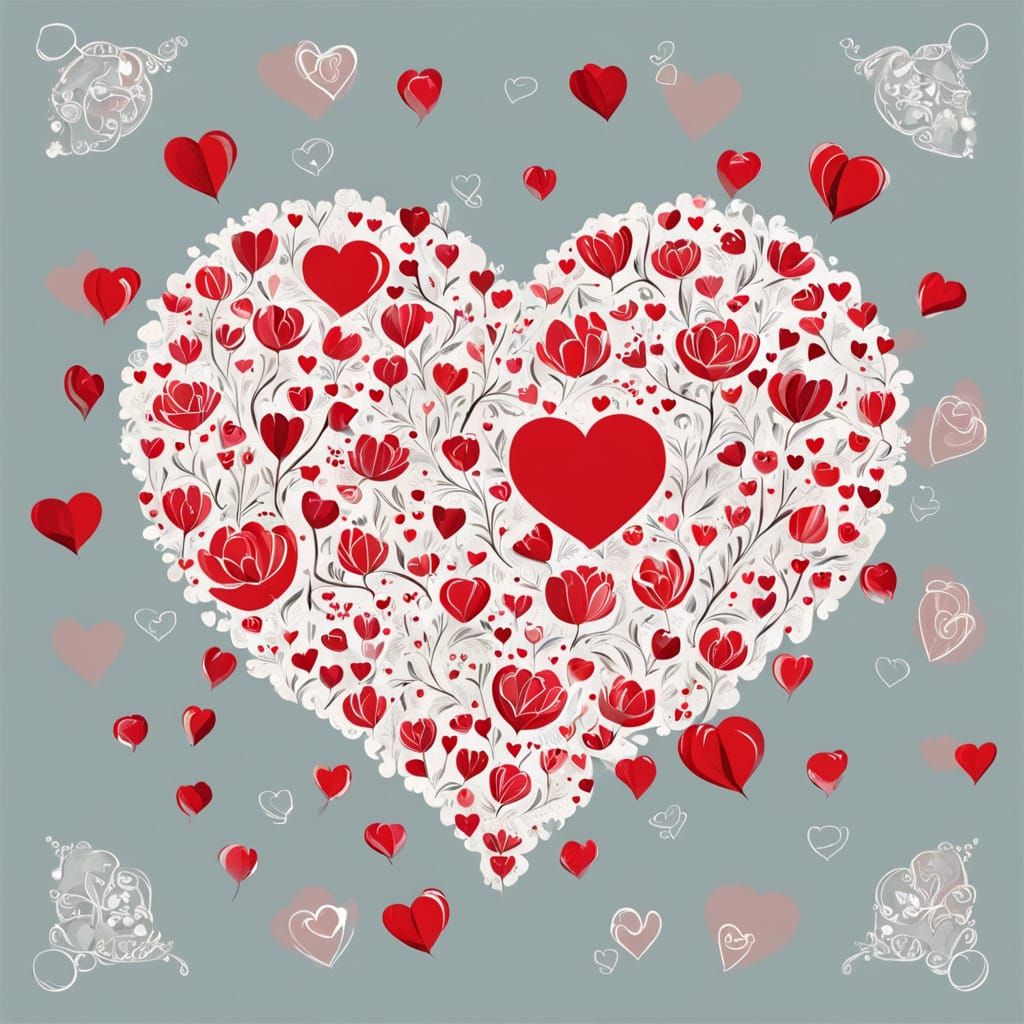 Romantic Red Wedding Scene with Hearts and Tulips