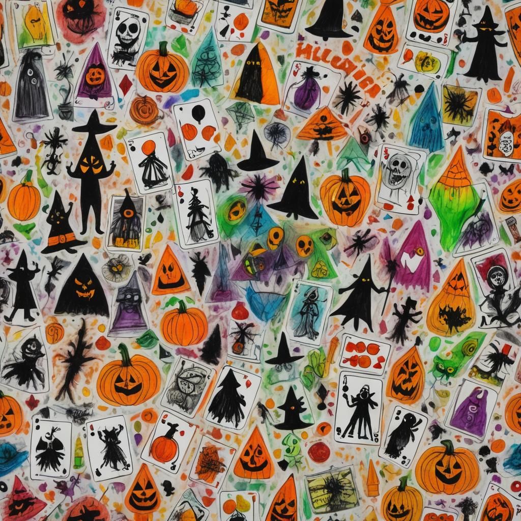 Surreal Halloween Crayon Drawing with Rainbow Fairy