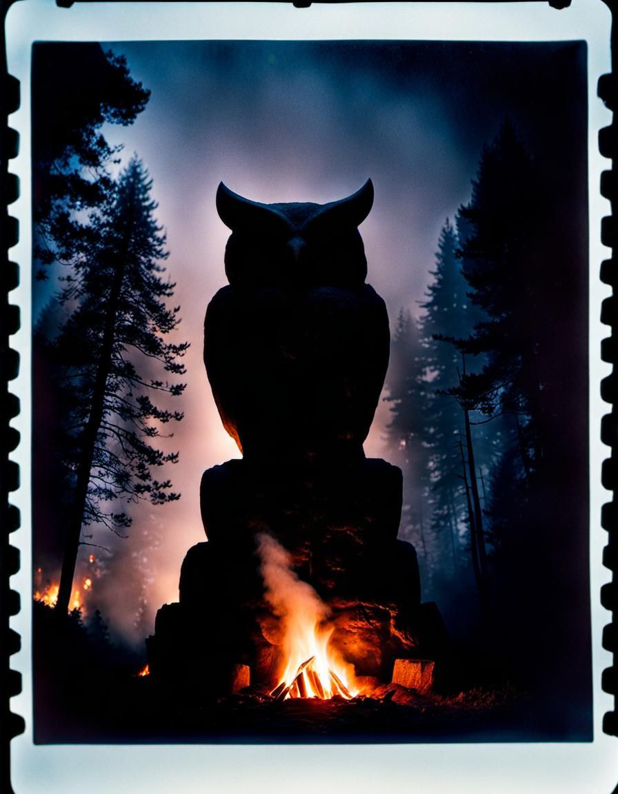 Ominous Stone Owl Statue at Night