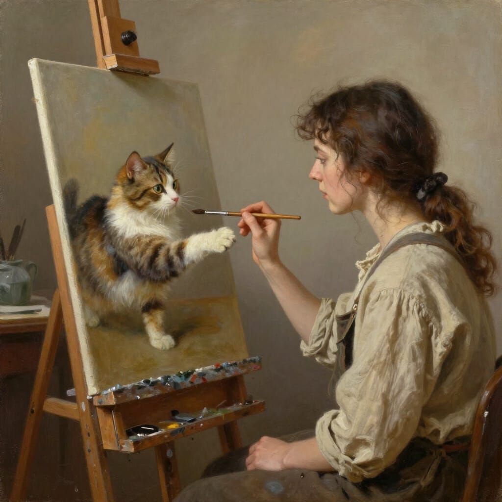 Surreal Oil Painting: Cat Reaches From Canvas