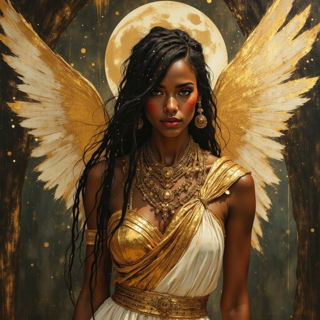 Kelly Rowland as Winged Warrior Goddess in Divine Oil Style