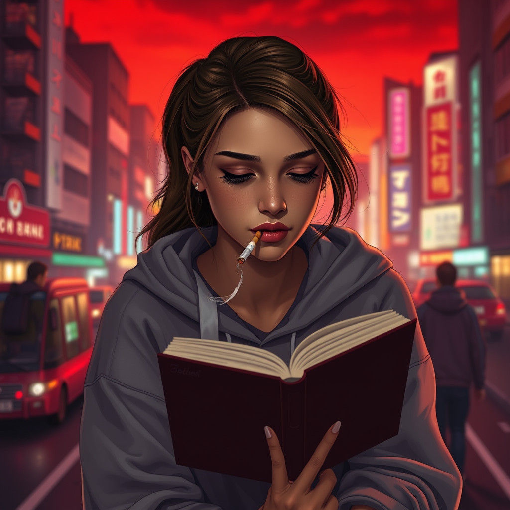 Woman Reading at Night in Dramatic Lighting